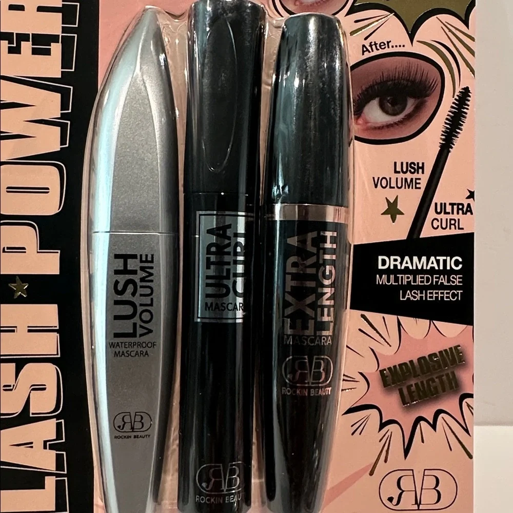 Rockin Beauty Lash Power Jet Black 3 Pc Mascara Set.